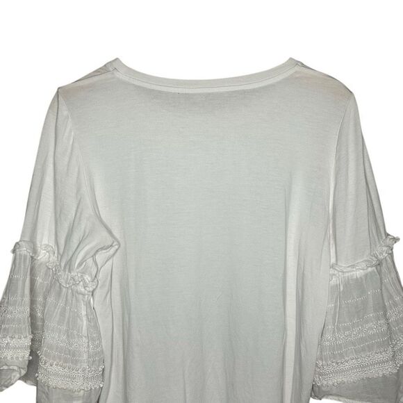 Kobi Halperin White 3/4 Sleeve Spencer Embroidered Top Ruffle Size M Bell Sleeve - Picture 5 of 12